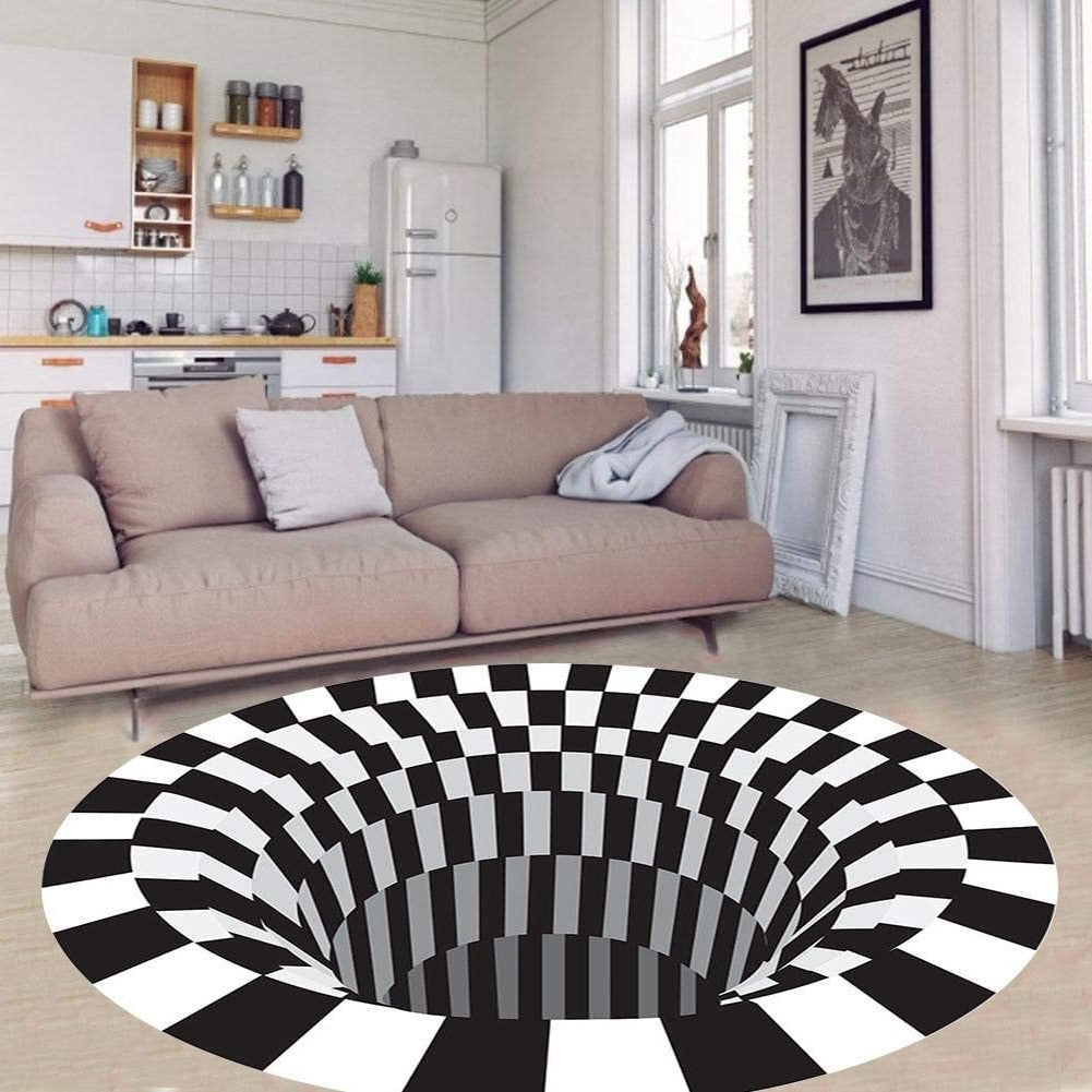 3D Vortex Illusion Rug, Black Hole Optical Illusion Area Rug for Living Room and Bedroom, Non-Slip, 3 Sizes