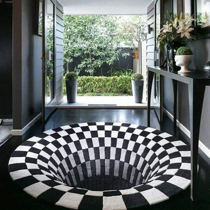 3D Vortex Illusion Rug, Black Hole Optical Illusion Area Rug for Living Room and Bedroom, Non-Slip, 3 Sizes
