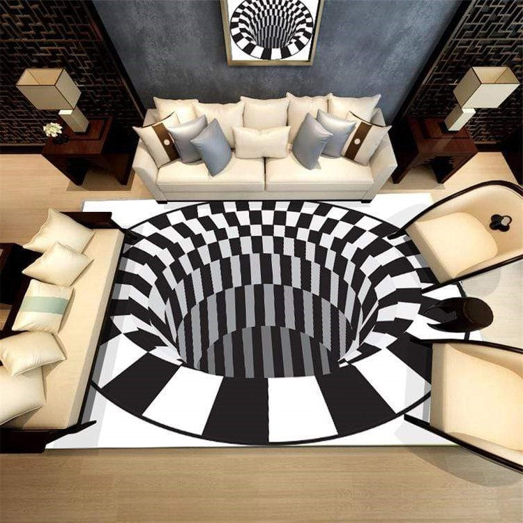 3D Vortex Illusion Rug, Black Hole Optical Illusion Area Rug for Living Room and Bedroom, Non-Slip, 3 Sizes