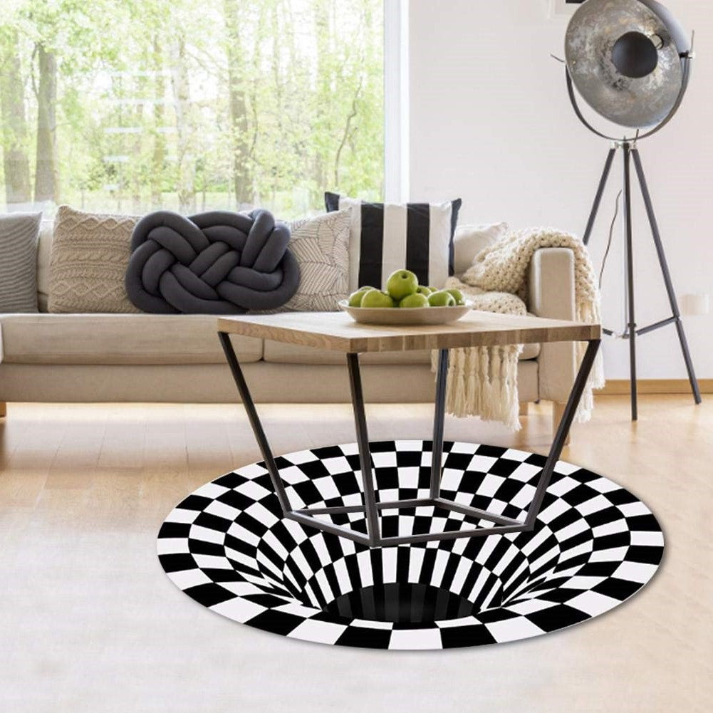3D Vortex Illusion Rug, Black Hole Optical Illusion Area Rug for Living Room and Bedroom, Non-Slip, 3 Sizes