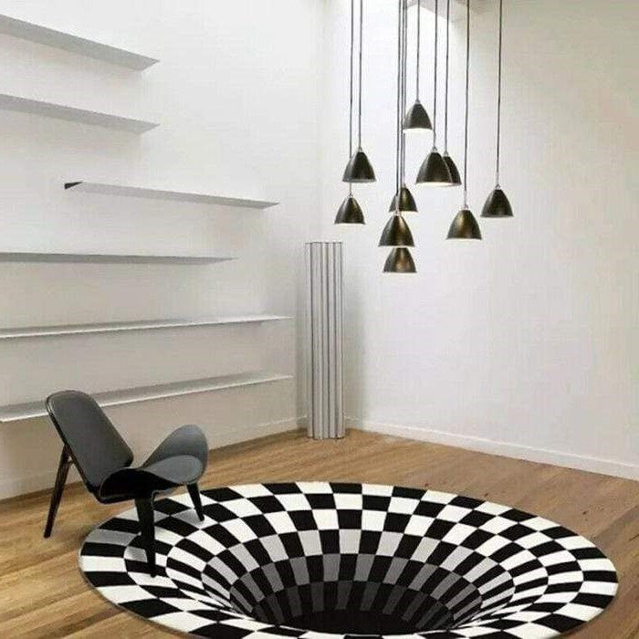 3D Vortex Illusion Rug, Black Hole Optical Illusion Area Rug for Living Room and Bedroom, Non-Slip, 3 Sizes