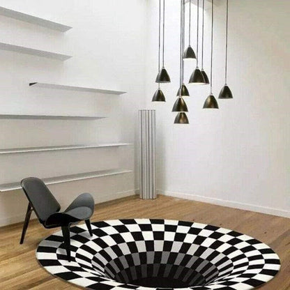 3D Vortex Illusion Rug, Black Hole Optical Illusion Area Rug for Living Room and Bedroom, Non-Slip, 3 Sizes