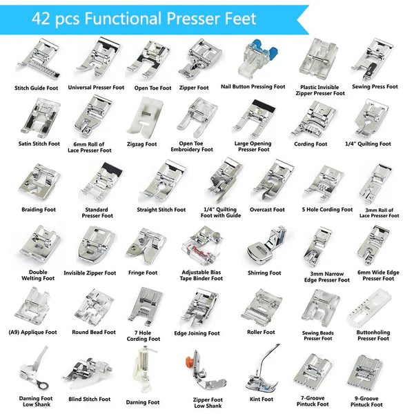 Presser Foot Set, 42-Piece Sewing Machine Presser Feet Kit for Quilting, Hemming and Zipper Stitching