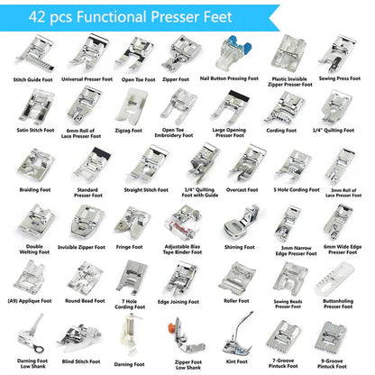 Presser Foot Set, 42-Piece Sewing Machine Presser Feet Kit for Quilting, Hemming and Zipper Stitching