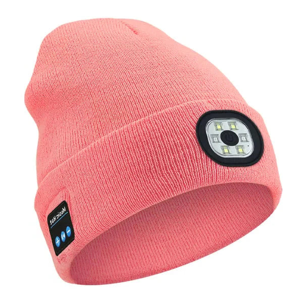 Bluetooth LED Beanie, Rechargeable Knit Hat with Wireless Headphones and Front Light for Running, Camping & Dog Walks, 9 Colors