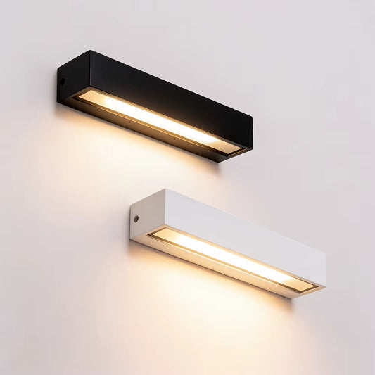 Black and white aluminum wash wall lights, lit