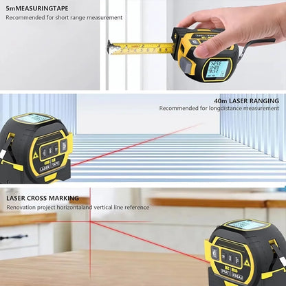 Laser Tape Measure, 2-in-1 Laser Distance Meter and Steel Tape with Digital Display and 20-Set Memory, 2 Colors