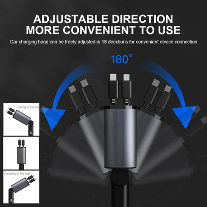 4-in-1 Retractable Car Charger with USB-C & Lightning Cords - Fast Multi-Device Charging for Commutes & Road Trips