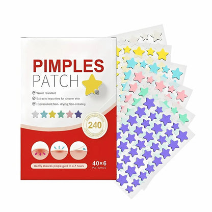 Colorful Pimple Patches, 240 Pack Hydrocolloid Acne Spot Dots in Star and Heart Shapes for Day and Overnight Use