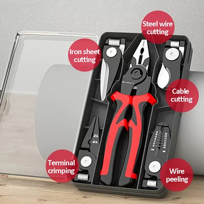 5-in-1 Multifunctional Pliers Set, Wire Stripper, Cutter and Crimping Tool with Interchangeable Heads for Electrical Work