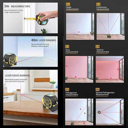 Infrared Laser Tape Measure, 2-in-1 Digital Laser Distance Meter and Tape Measure with Display for Construction & DIY