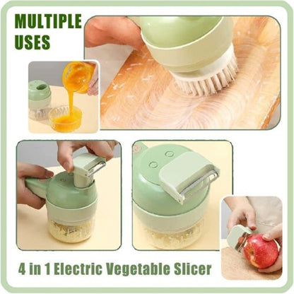 4-in-1 Electric Food Chopper, Handheld Vegetable Slicer, Shredder and Grater with Stainless Steel Blades