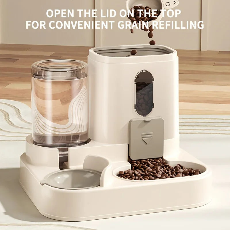 2-in-1 Pet Feeder with Water Dispenser, Gravity Automatic Food Bowl and Waterer Station for Dogs and Cats, No-Tip Base