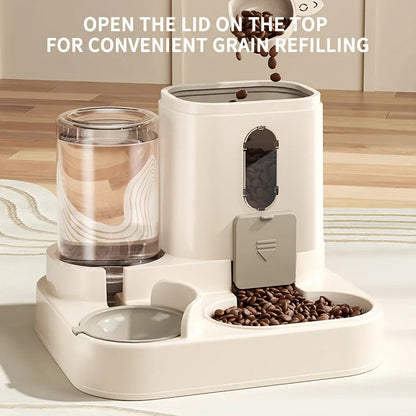 2-in-1 Pet Feeder with Water Dispenser, Gravity Automatic Food Bowl and Waterer Station for Dogs and Cats, No-Tip Base