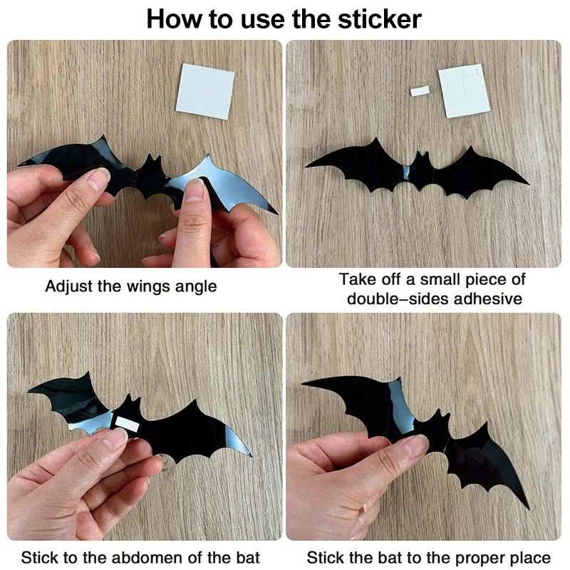 3D Halloween Bat Wall Stickers, Reusable Black Bat Decals for Wall, Window and Party Decor, 24, 60 or 120 Pieces