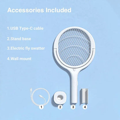 Rechargeable Bug Zapper Racket, 5-in-1 Electric Fly Swatter and Mosquito Zapper for Indoor and Outdoor Pest Control