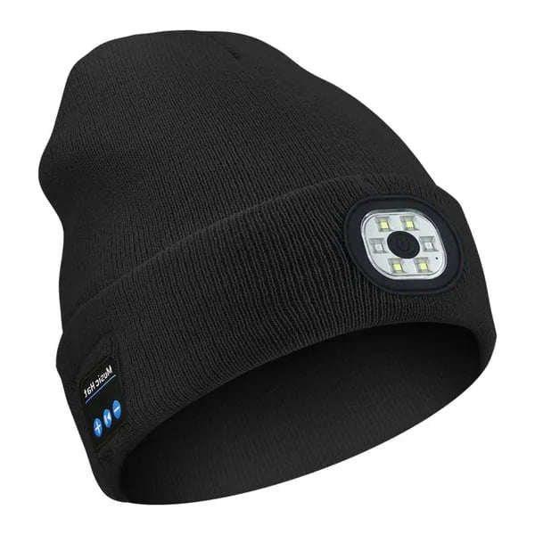 Bluetooth LED Beanie, Rechargeable Knit Hat with Wireless Headphones and Front Light for Running, Camping & Dog Walks, 9 Colors