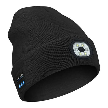 Bluetooth LED Beanie, Rechargeable Knit Hat with Wireless Headphones and Front Light for Running, Camping & Dog Walks, 9 Colors