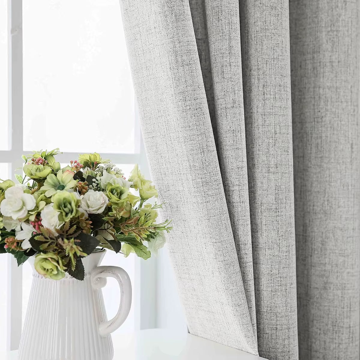 Close view of the linen-look curtain weave