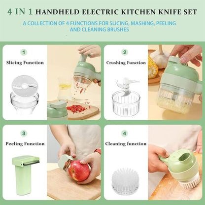 4-in-1 Electric Food Chopper, Handheld Vegetable Slicer, Shredder and Grater with Stainless Steel Blades