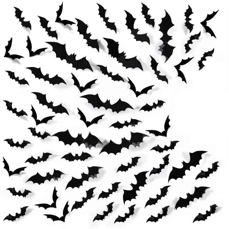 3D Halloween Bat Wall Stickers, Reusable Black Bat Decals for Wall, Window and Party Decor, 24, 60 or 120 Pieces