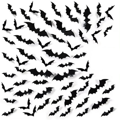 3D Halloween Bat Wall Stickers, Reusable Black Bat Decals for Wall, Window and Party Decor, 24, 60 or 120 Pieces