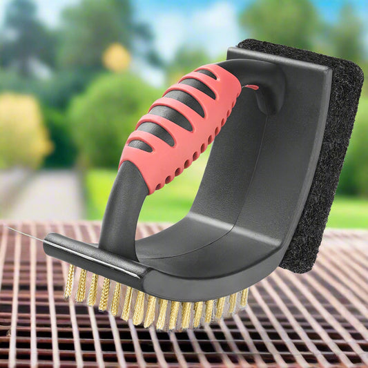 Brass Bristle Grill Brush, BBQ Grill Cleaner with Real Brass Bristles and Built-In Scraper, Heat-Resistant Frame