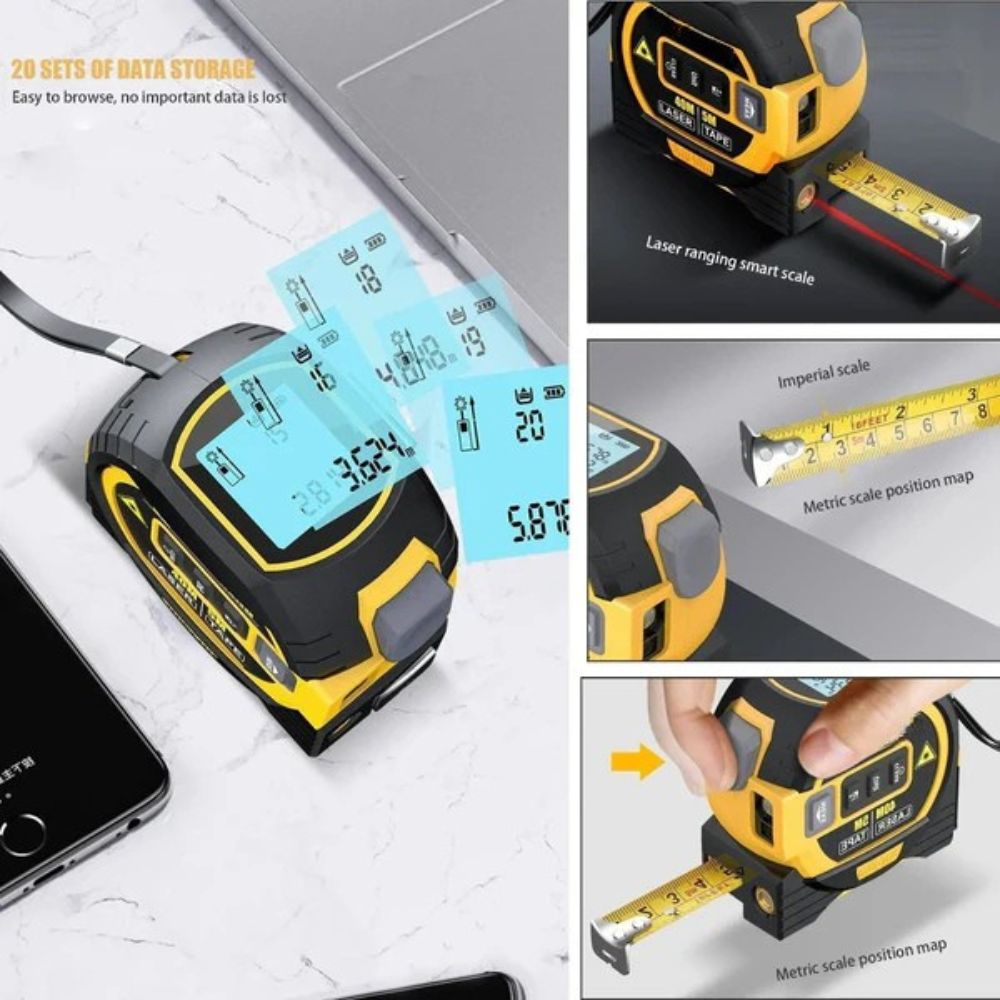 Infrared Laser Tape Measure, 2-in-1 Laser Distance Meter with 16.4ft Tape and Backlit LCD for Construction & DIY, 2 Colors