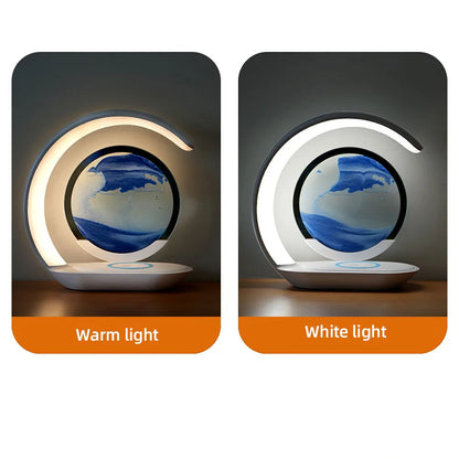 3D Sand Art Lamp with Wireless Charger, Moving Sandscape Desk Lamp and Night Light for Bedroom and Office, 2 Colors