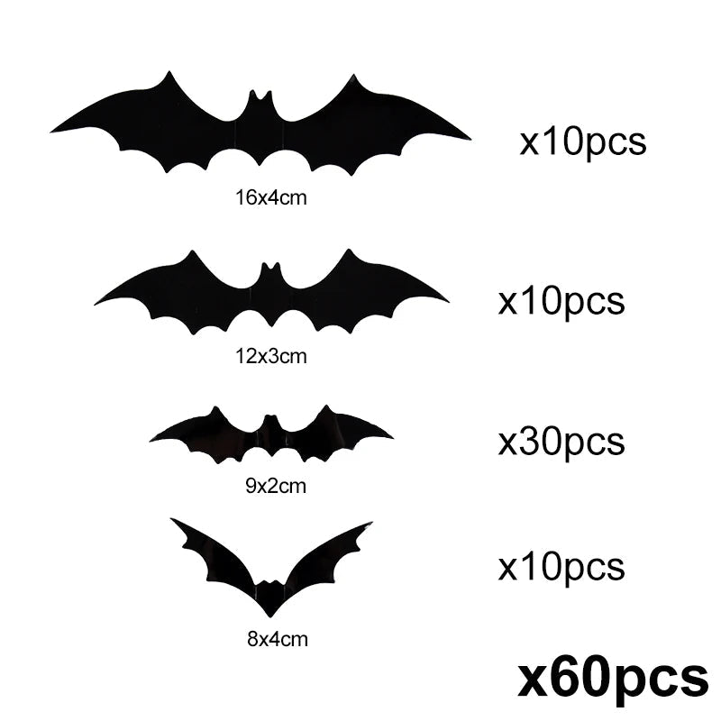 3D Halloween Bat Wall Stickers, Reusable Black Bat Decals for Wall, Window and Party Decor, 24, 60 or 120 Pieces