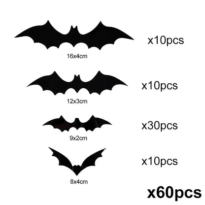 3D Halloween Bat Wall Stickers, Reusable Black Bat Decals for Wall, Window and Party Decor, 24, 60 or 120 Pieces