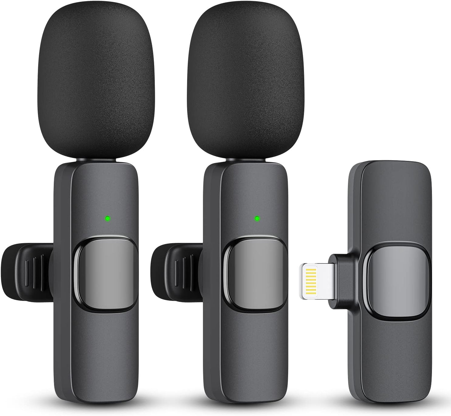 Wireless Lavalier Microphone for iPhone and iPad, 2 Pack Clip-On Lapel Mic with Noise Reduction for Vlogging & Podcasting
