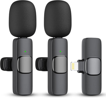 Wireless Lavalier Microphone for iPhone and iPad, 2 Pack Clip-On Lapel Mic with Noise Reduction for Vlogging & Podcasting