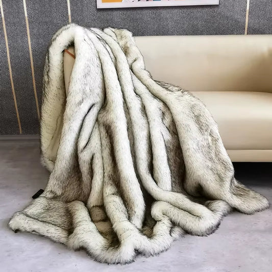 White faux fox fur throw blanket