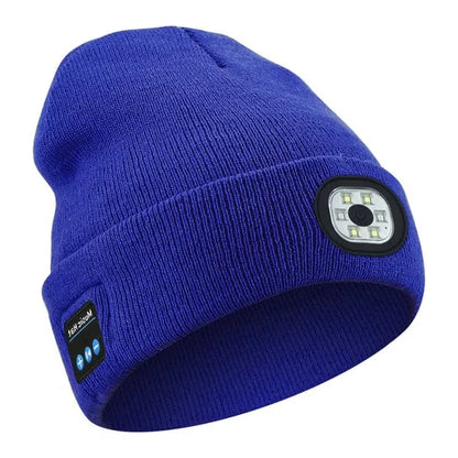 Bluetooth LED Beanie, Rechargeable Knit Hat with Wireless Headphones and Front Light for Running, Camping & Dog Walks, 9 Colors