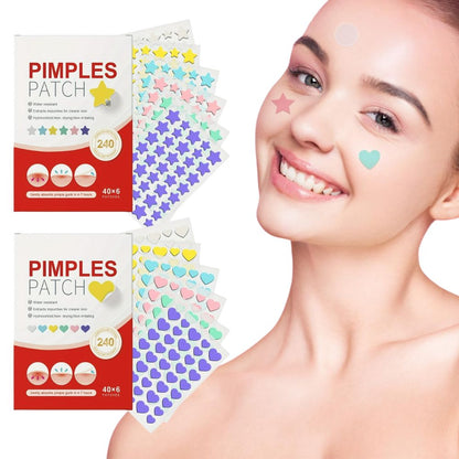 Colorful Pimple Patches, 240 Pack Hydrocolloid Acne Spot Dots in Star and Heart Shapes for Day and Overnight Use
