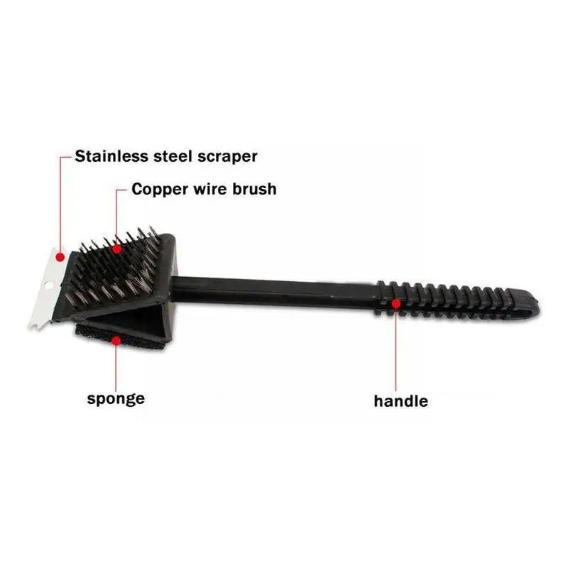 3-in-1 Barbecue Grill Brush, Grill Cleaning Brush with Steel Bristles, Sponge and Scraper for BBQ Grates