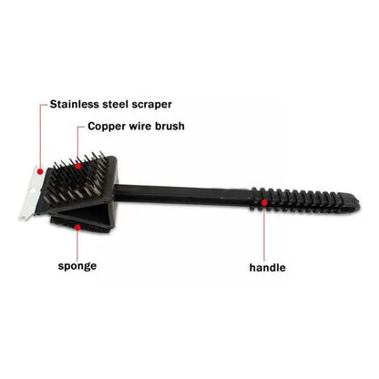 3-in-1 Barbecue Grill Brush, Grill Cleaning Brush with Steel Bristles, Sponge and Scraper for BBQ Grates