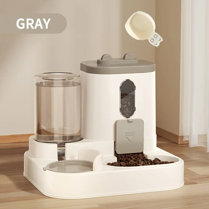 2-in-1 Pet Feeder with Water Dispenser, Gravity Automatic Food Bowl and Waterer Station for Dogs and Cats, No-Tip Base