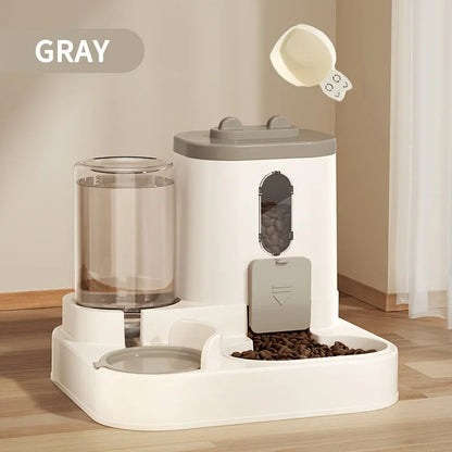 2-in-1 Pet Feeder with Water Dispenser, Gravity Automatic Food Bowl and Waterer Station for Dogs and Cats, No-Tip Base
