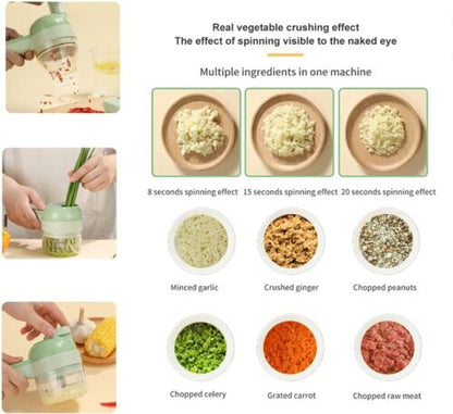 4-in-1 Electric Food Chopper, Handheld Vegetable Slicer, Shredder and Grater with Stainless Steel Blades