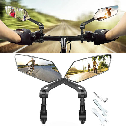 Wide-Angle Bike Mirrors, 2 Pack HD Handlebar Rearview Mirrors with 360-Degree Rotation for Road & Mountain Bikes