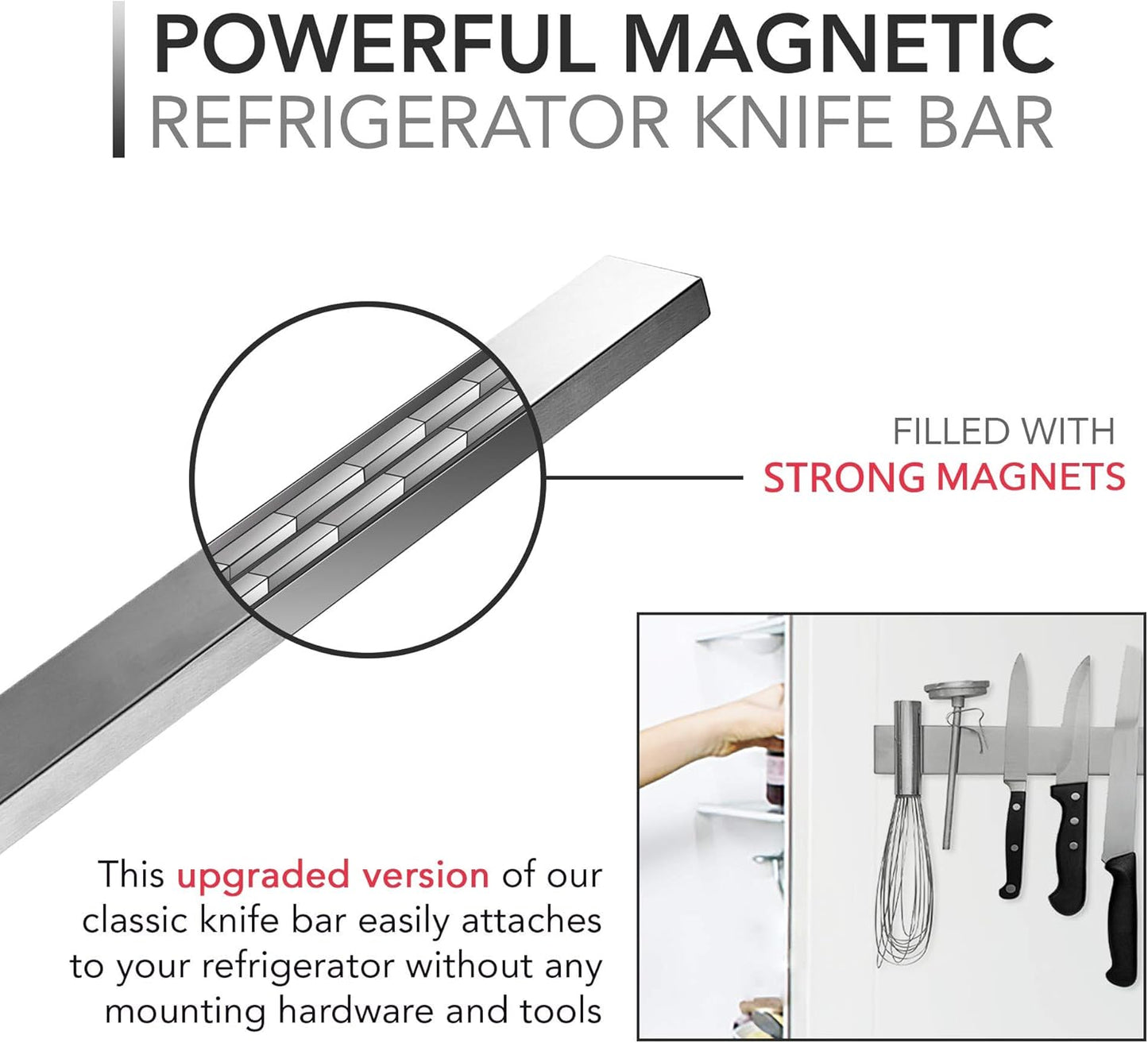 Magnetic Knife Holder, 14-Inch Stainless Steel Wall-Mounted Knife Strip and Magnetic Tool Bar for Kitchen Organization