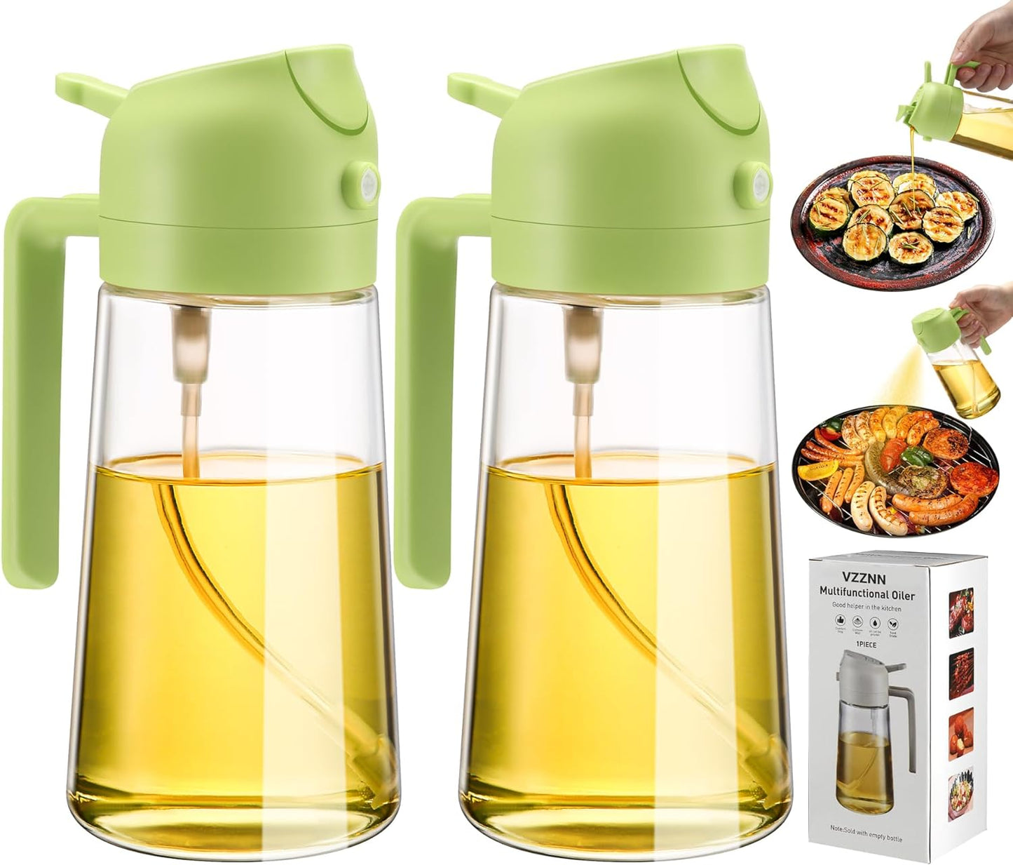 2-Pack Oil Dispenser and Sprayer Bottle, 2-in-1 Glass Olive Oil Mister and Pourer for Cooking, Baking & Salads