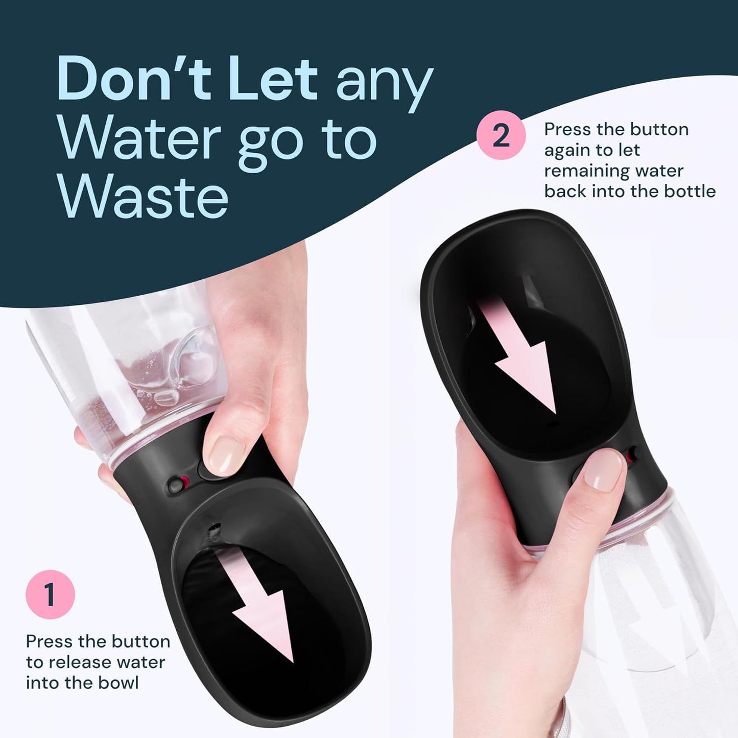 Portable Dog Water Bottle, 19oz Leak-Proof Travel Dog Water Dispenser with Bowl for Walks, Hiking & Travel, One-Hand Use