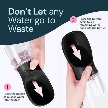 Portable Dog Water Bottle, 19oz Leak-Proof Travel Dog Water Dispenser with Bowl for Walks, Hiking & Travel, One-Hand Use