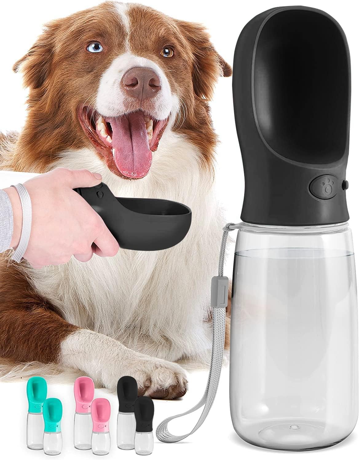 Portable Dog Water Bottle, 19oz Leak-Proof Travel Dog Water Dispenser with Bowl for Walks, Hiking & Travel, One-Hand Use
