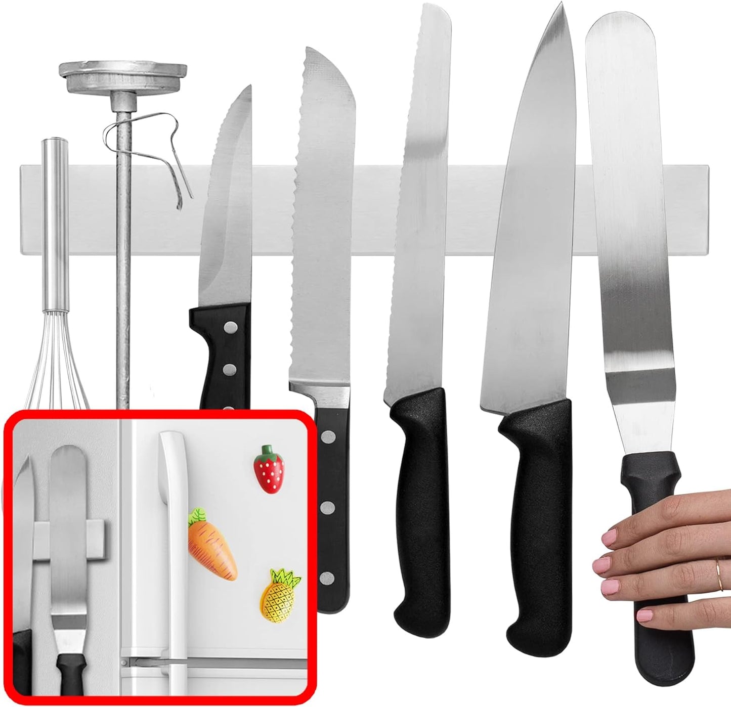 Magnetic Knife Holder, 14-Inch Stainless Steel Wall-Mounted Knife Strip and Magnetic Tool Bar for Kitchen Organization