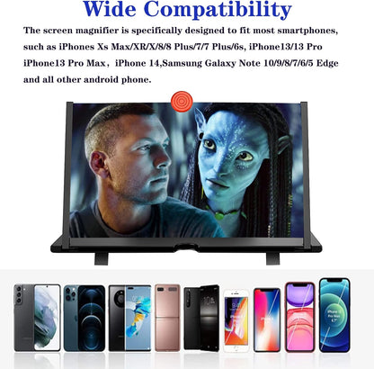 16-Inch Phone Screen Magnifier, 3D HD Movie Amplifier with Fresnel Lens for Smartphones, Foldable Video Screen Enlarger