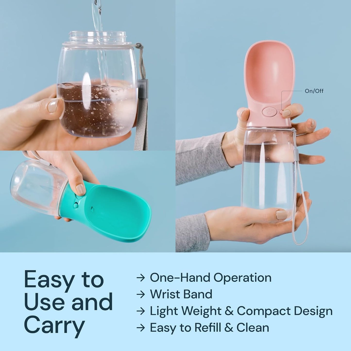 Portable Dog Water Bottle, 19oz Leak-Proof Travel Dog Water Dispenser with Bowl for Walks, Hiking & Travel, One-Hand Use